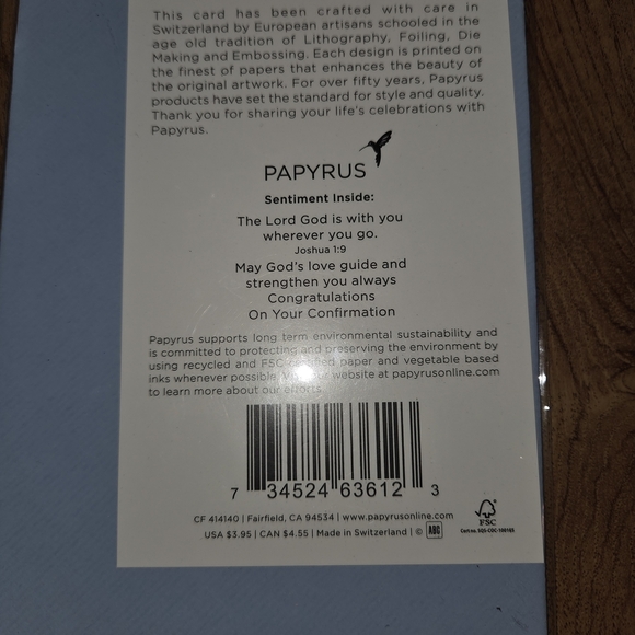 Papyrus First Communion and Confirmation Cards Crafted In Switzerland Dove - Picture 5 of 5